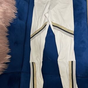 NIKE White Leggings with Gold and Black Stripes